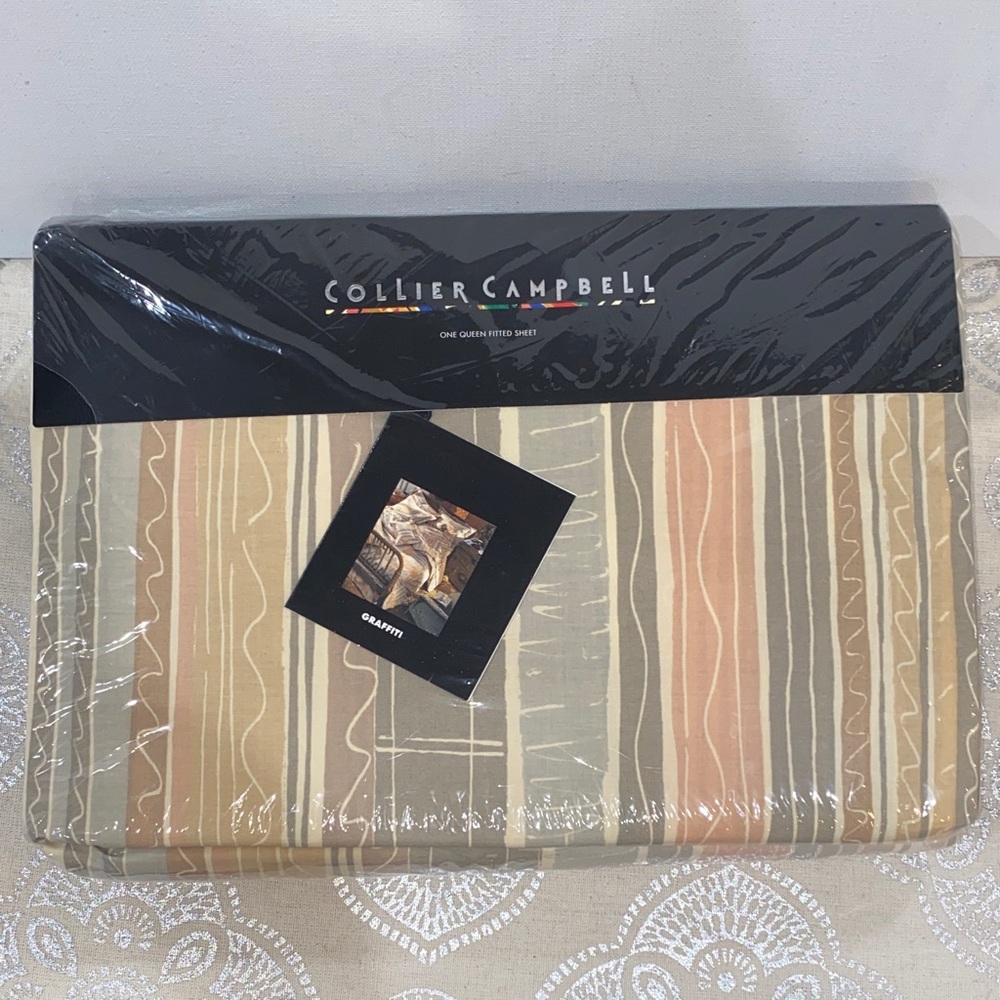 Collier Campbell GRAFFITI Striped Queen Fitted Bed Sheet VTG 90’s New in package